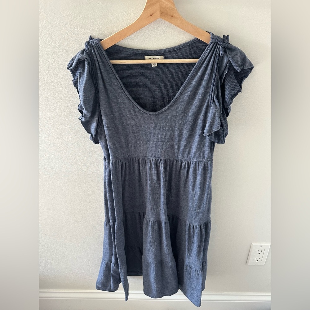 Max Studio Navy Ruffle Sleeve Dress